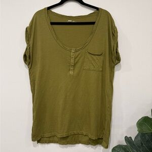 aerie Olive Green Scoop Neck Henley with Pocket